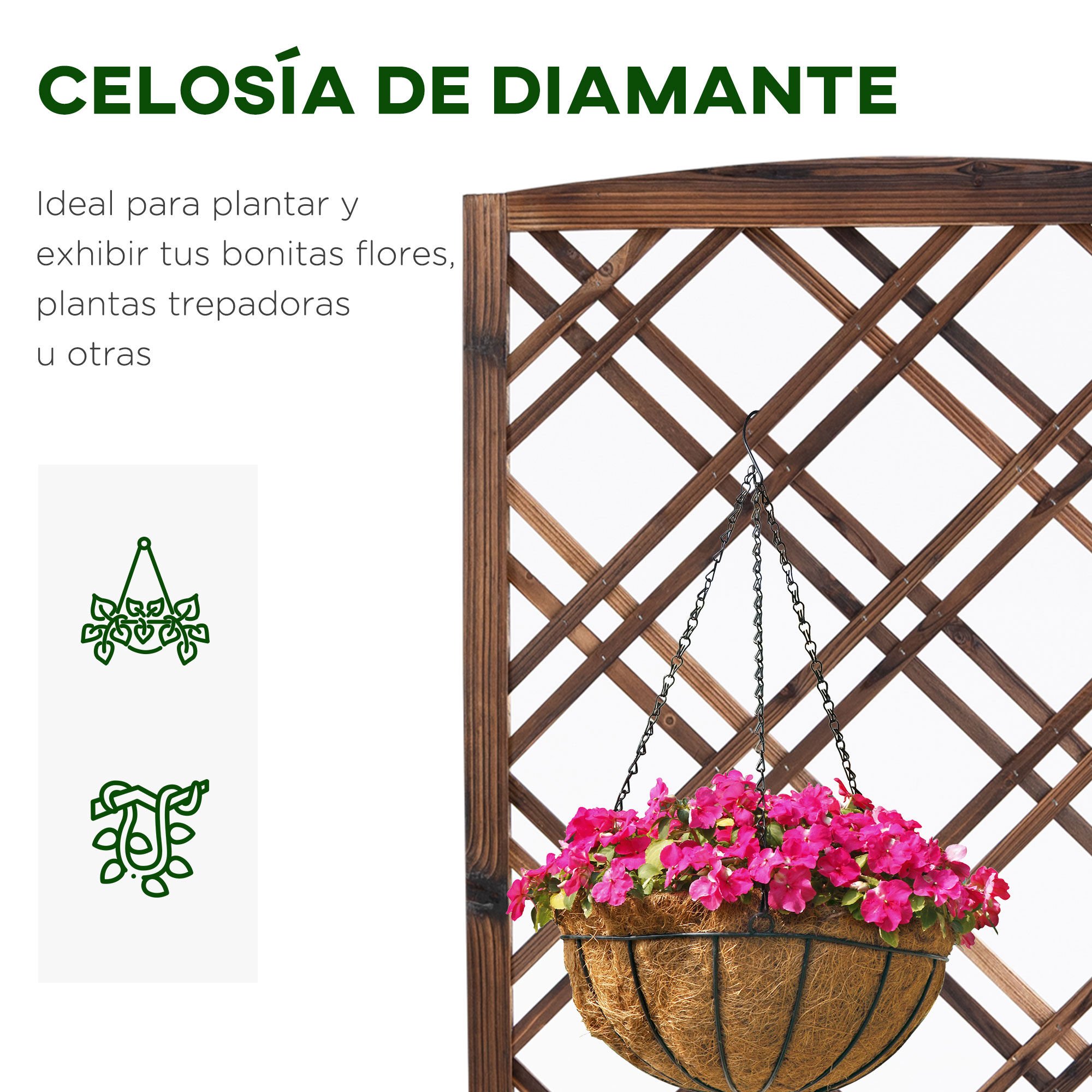 Outsunny Jardinera con Enrejado Jardinera con Celos&iacute;a de Madera Macetero con Soporte para Trepadora Cultivos Plantas en Terraza Jard&iacute;n Balc&oacute;n 60x30x122,5 cm Marr&oacute;n, , large Imagen numero 5