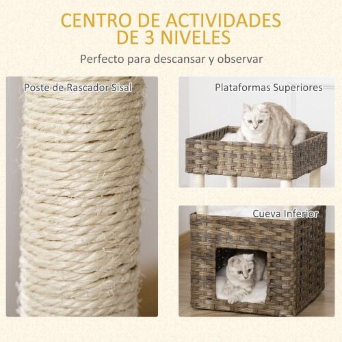 PawHut torre rascador de rat&aacute;n para gatos, , large Imagen numero 4