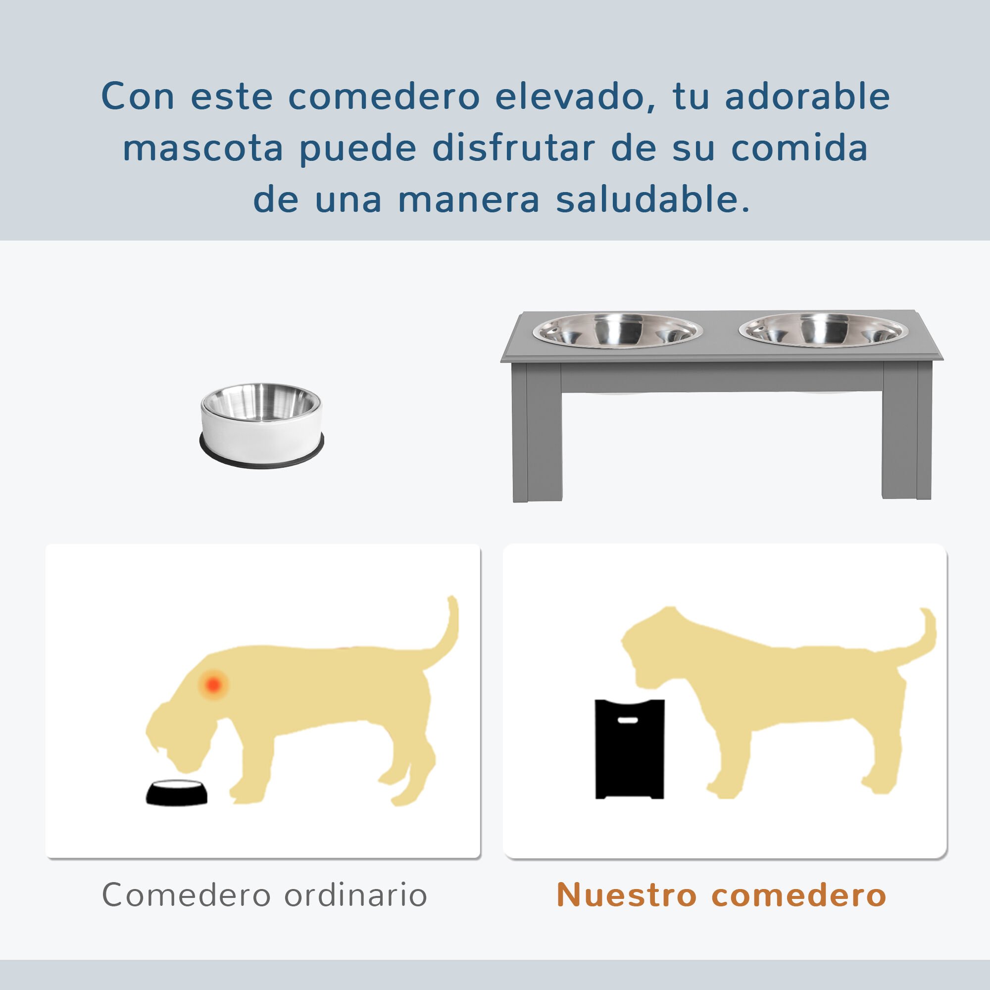 PawHut Comedero para Perros Gris, , large Imagen numero 4