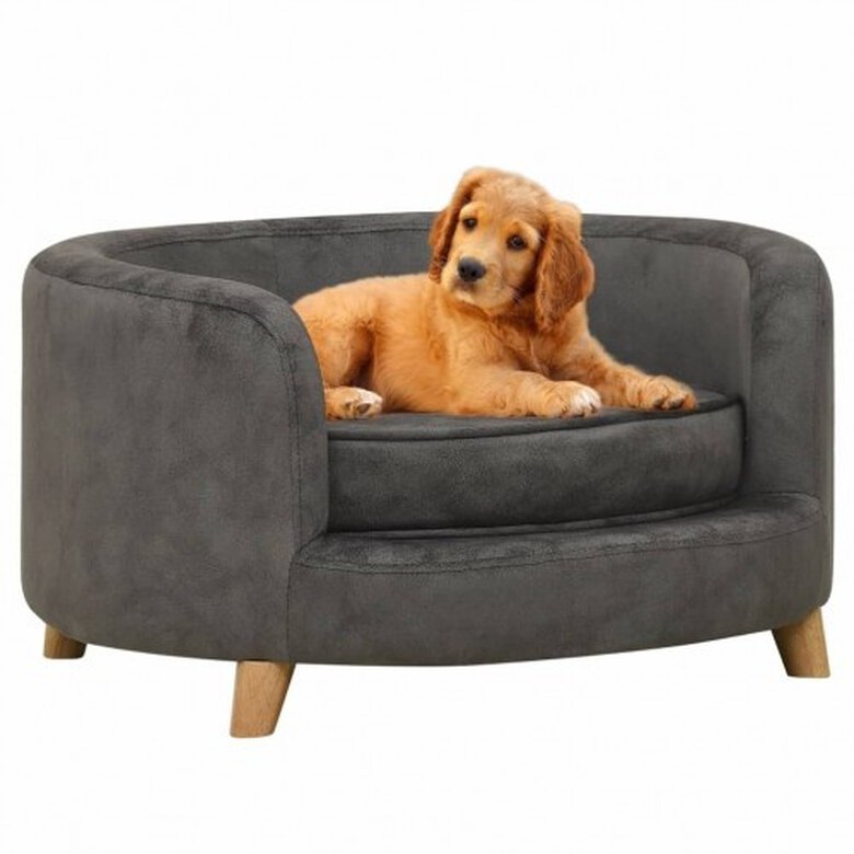 Vidaxl sofá de madera maciza gris oscuro para perros, , large image number null
