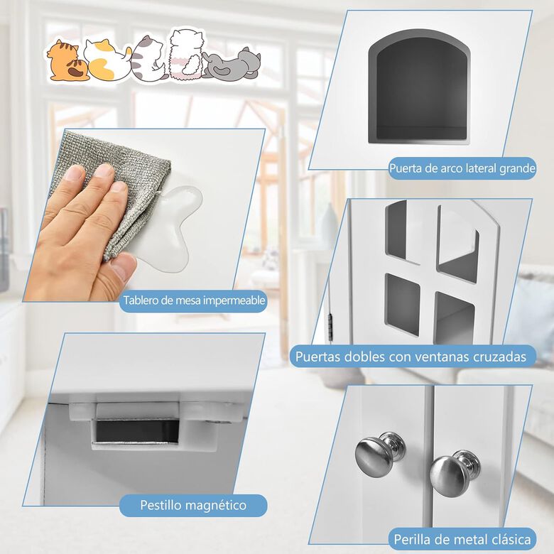 COSTWAY Casita-mesita de Noche con Doble Puerta y Ventana para Gatos thumbnail