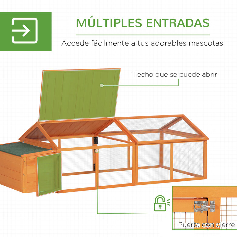 PawHut Gallinero de Madera Gallinero Grande de Exterior de 2 Pisos para 4-8 Gallinas con Techo Abatible Corral Puertas con Cerradura y Nido 240x112,5x76 cm Natural, , large image number null