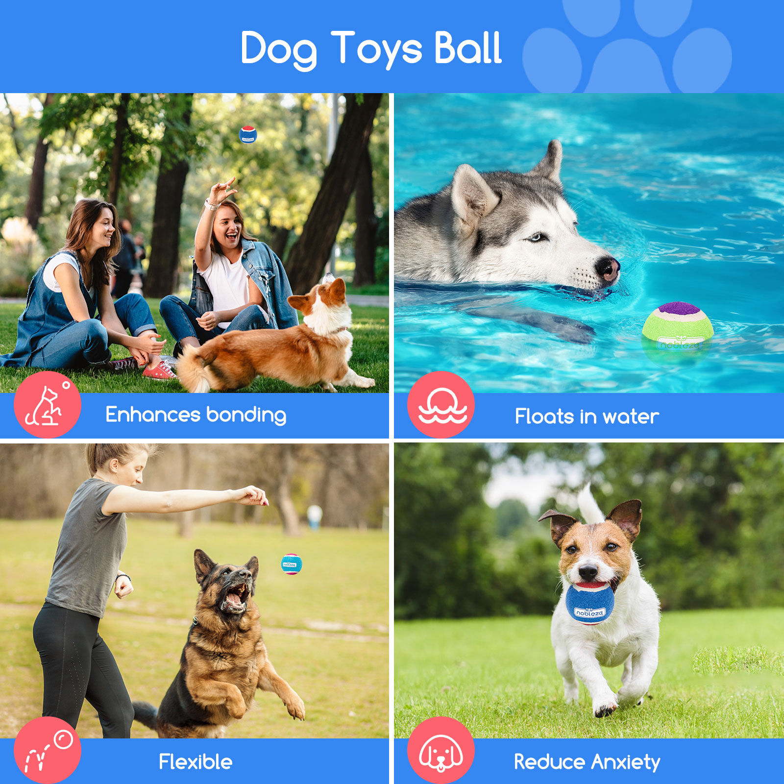 Nobleza Pelota Perro, Pelota Juguetes para Perros con Sonido, 3 Pelotas Perro de Goma Natural, Botan Pelotas Perro Tenis, Compatible con el Lanzador, 6.4 cm/3 Unidad, , large Imagen numero 5