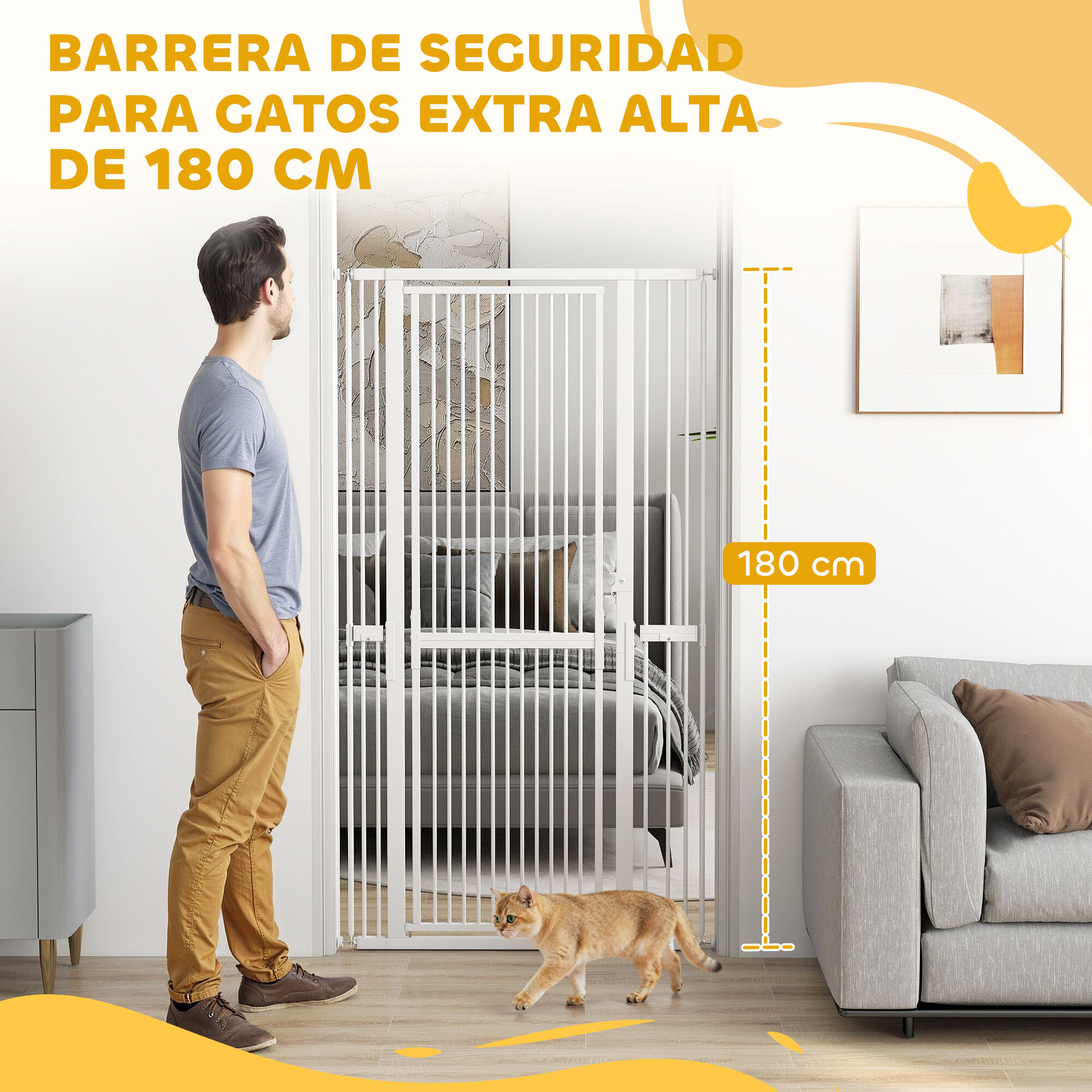 PawHut Barrera de Seguridad Blanco, , large Imagen numero 4