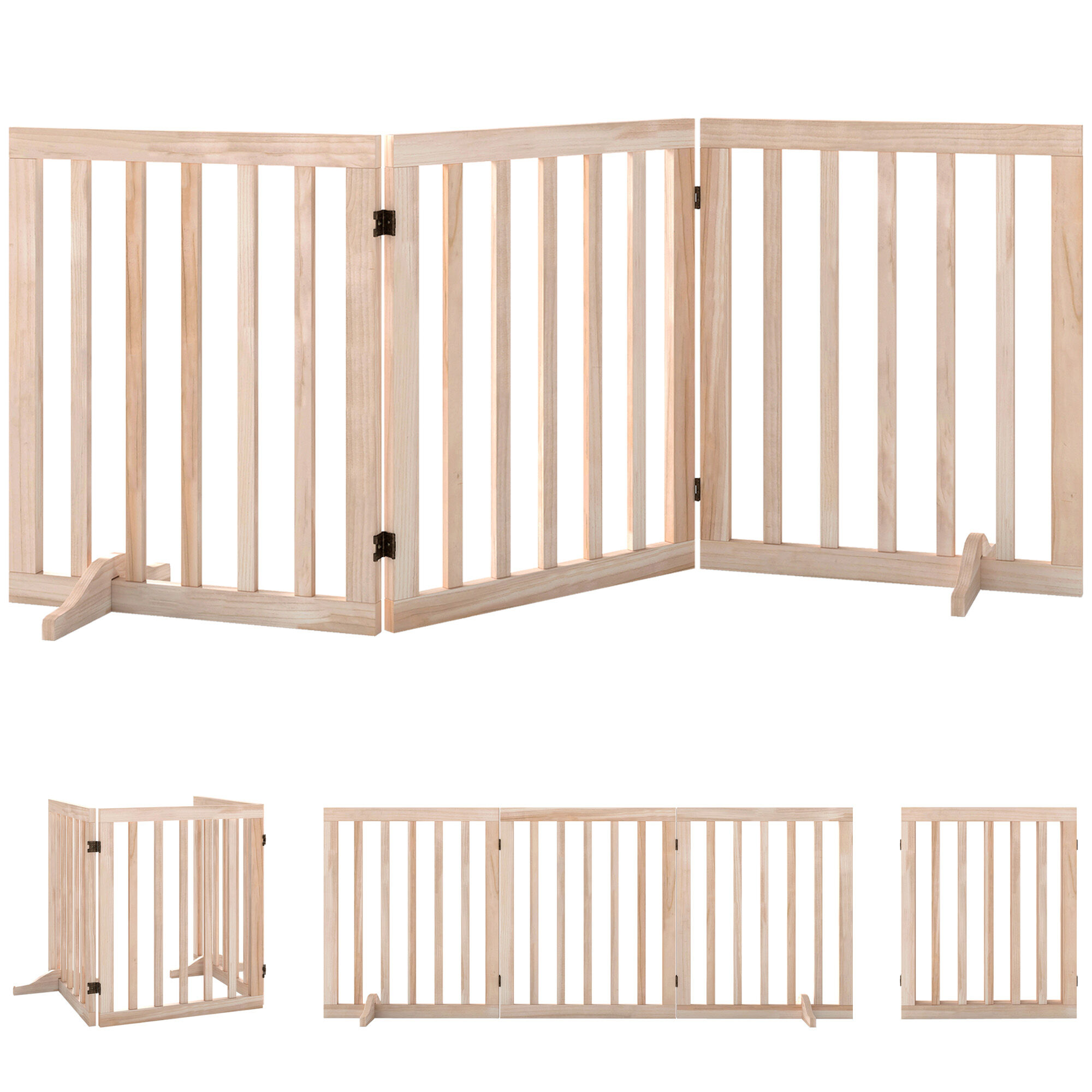 PawHut Barrera para Perro Madera Natural, , large Imagen numero 1