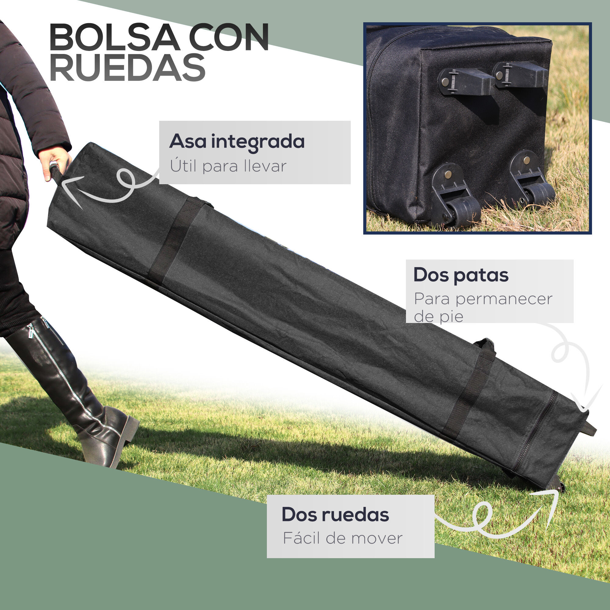 Outsunny Cenador Plegable 2,5x2,5x2,68 m Carpa de Jard&iacute;n Protecci&oacute;n UV 50+ Ajustable en Altura con 4 Bolsas de Arena y Bolsa de Transporte para Camping Fiestas Patio Verde Oscuro, , large Imagen numero 4