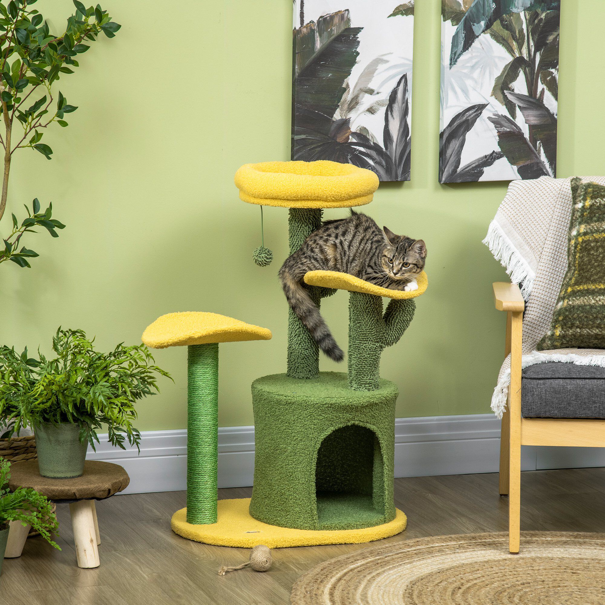 PawHut &Aacute;rbol Rascador para Gatos en Forma de Cactus amarillo y verde, , large Imagen numero 2