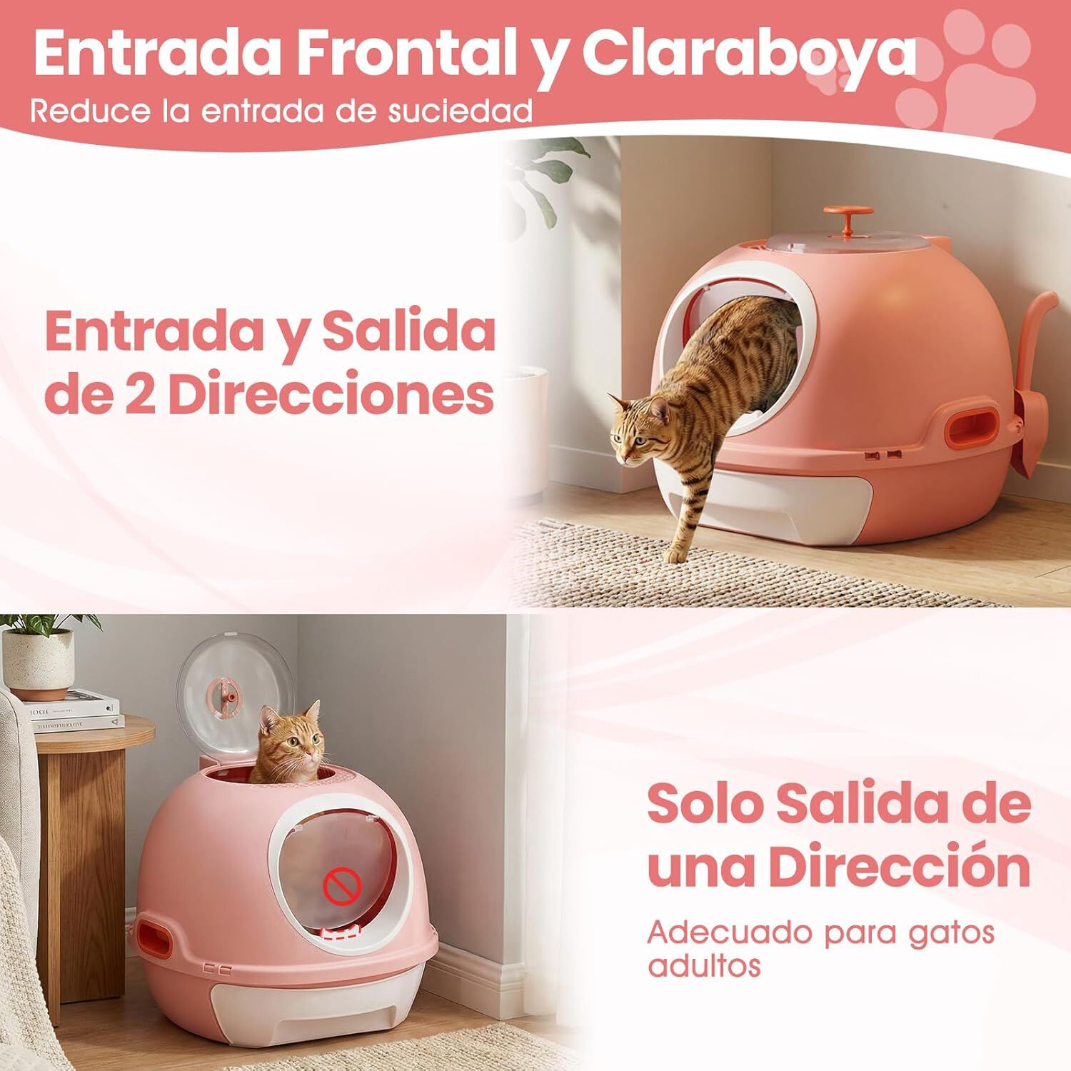 COSTWAY Arenero para Gatos Cubierto, Estilo Helic&oacute;ptero, Caja de Arena Plegable para Gato con Entrada Frontal y Salida Superior, Pala, Bandeja Port&aacute;til para Gatos Grandes, 54 x 46 x 39 cm (Rosa), , large Imagen numero 3