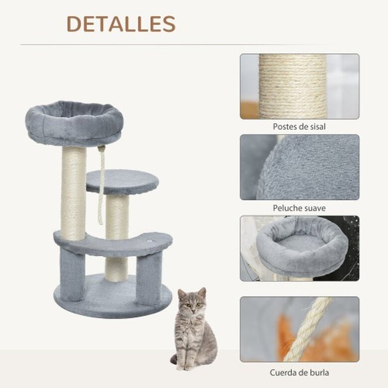 Rascador PawHut de 3 niveles para gatos color Gris, , large image number null