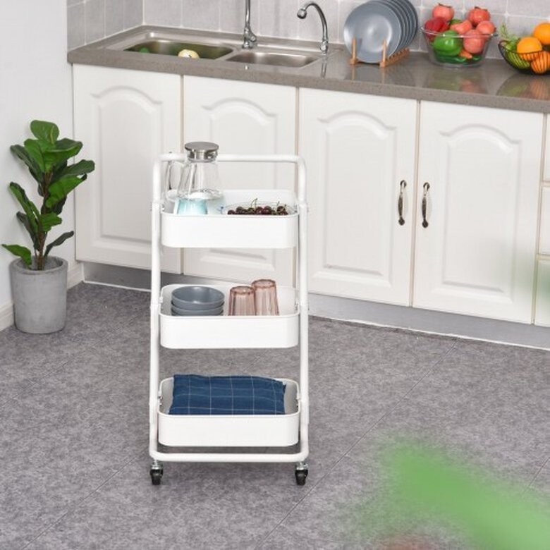 Carrito auxiliar de 3 niveles HomCom color Blanco, , large image number null