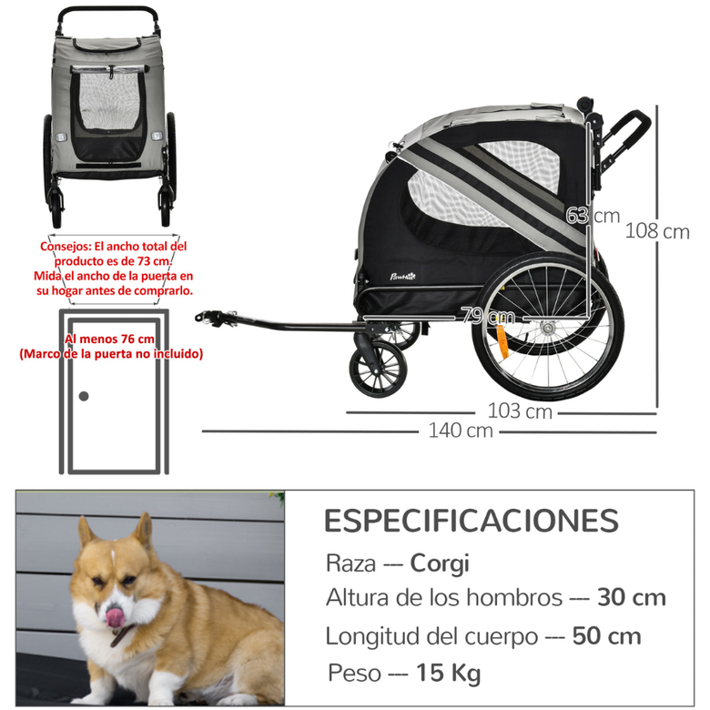 PawHut Remolque de Bicicleta para perros, , large Imagen numero 3