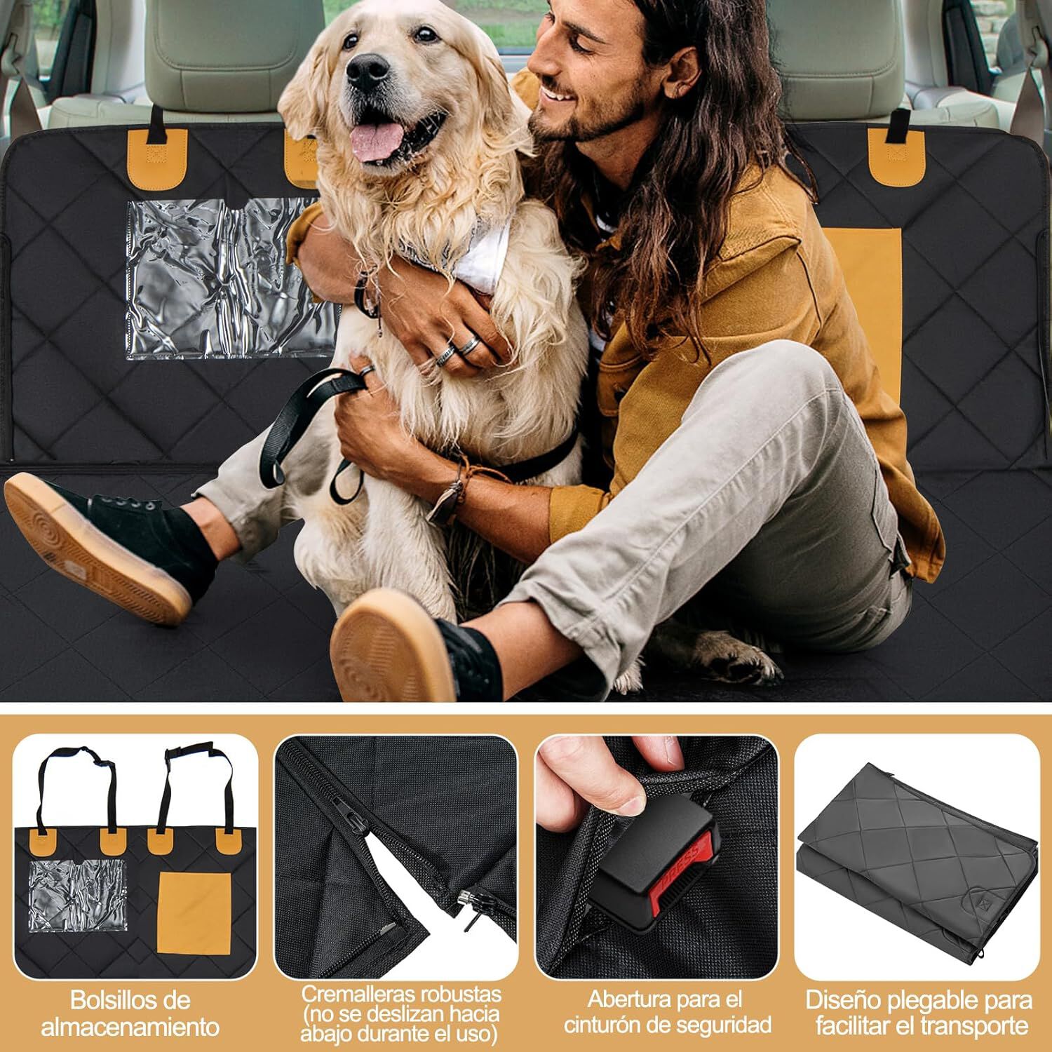COSTWAY Cubierta de Asiento de Coche para Perros Peque&ntilde;os y Medianos, Cubierta para Asiento Trasero con Ventana de Malla, Cintur&oacute;n/Almohadilla, Funda de Asiento para Coche (135 x 46 x 55 cm), , large Imagen numero 4