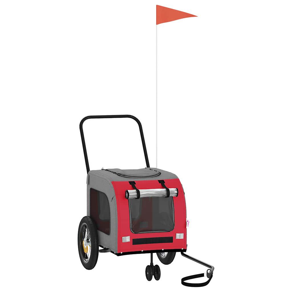 vidaXL Remolque de bicicleta para mascotas Rojo y gris, , large Imagen numero 1