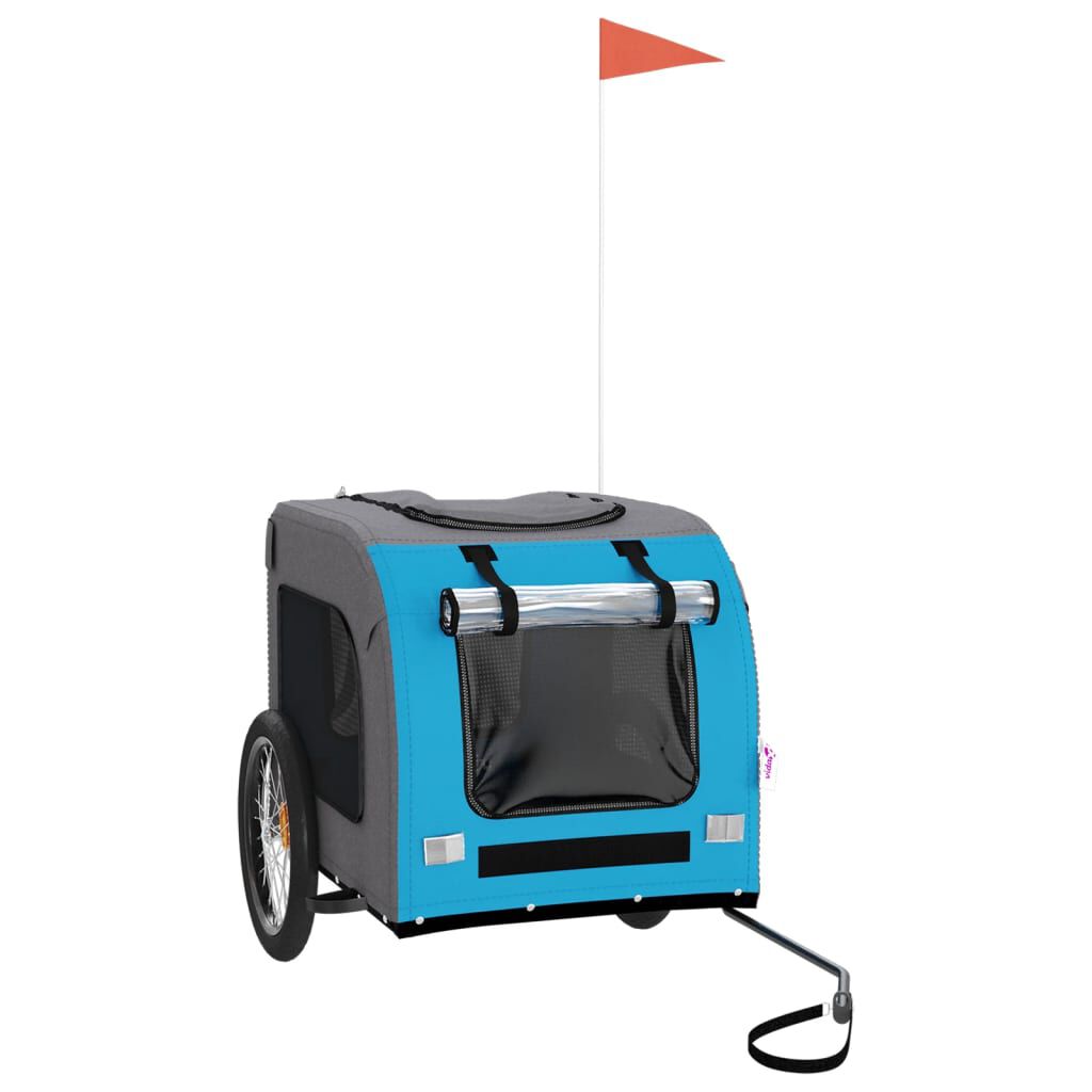 vidaXL Remolque de bicicleta para perros hierro tela Oxford azul gris, , large Imagen numero 1