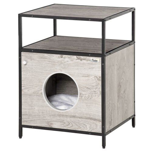 PawHut casa de madera y mesa auxiliar para gatos, , large Imagen numero 1