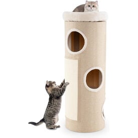 COSTWAY Barril Rascador de 4 Niveles para Gatos, Postes rascadores para Gatos con Cama de Percha Removible, Tablero Rascado de Sisal, &Aacute;rbol Rascador para Gato Interior, Cueva para Gatitos (De Sisal)