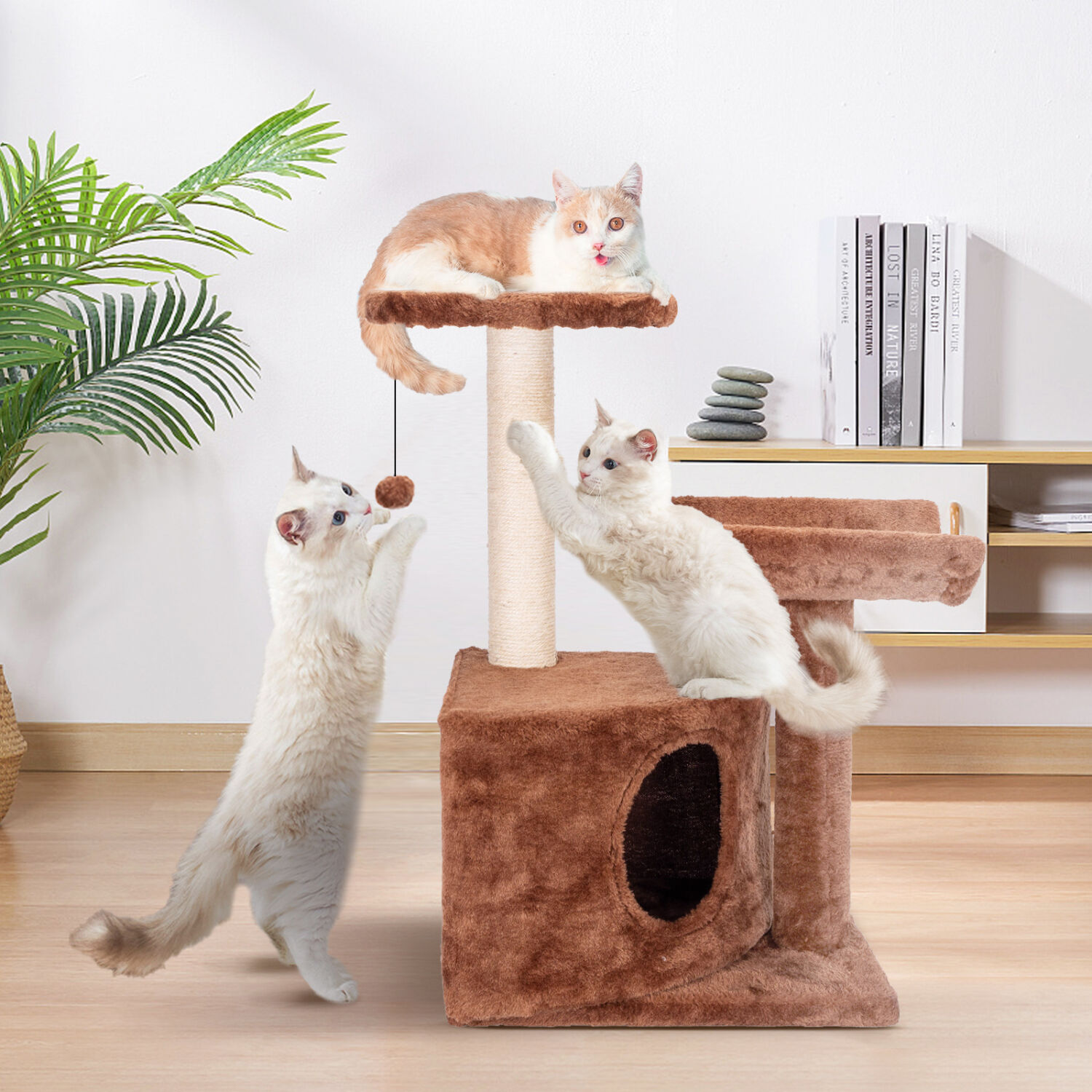 Nobleza &Aacute;rbol para Gatos,rascador para gatos,con Plataformas Cuevas de Felpa Suave Postes para Rascar de Sisal Bola Juguete Colgante,Marr&oacute;n,40*33*64CM, , large Imagen numero 5