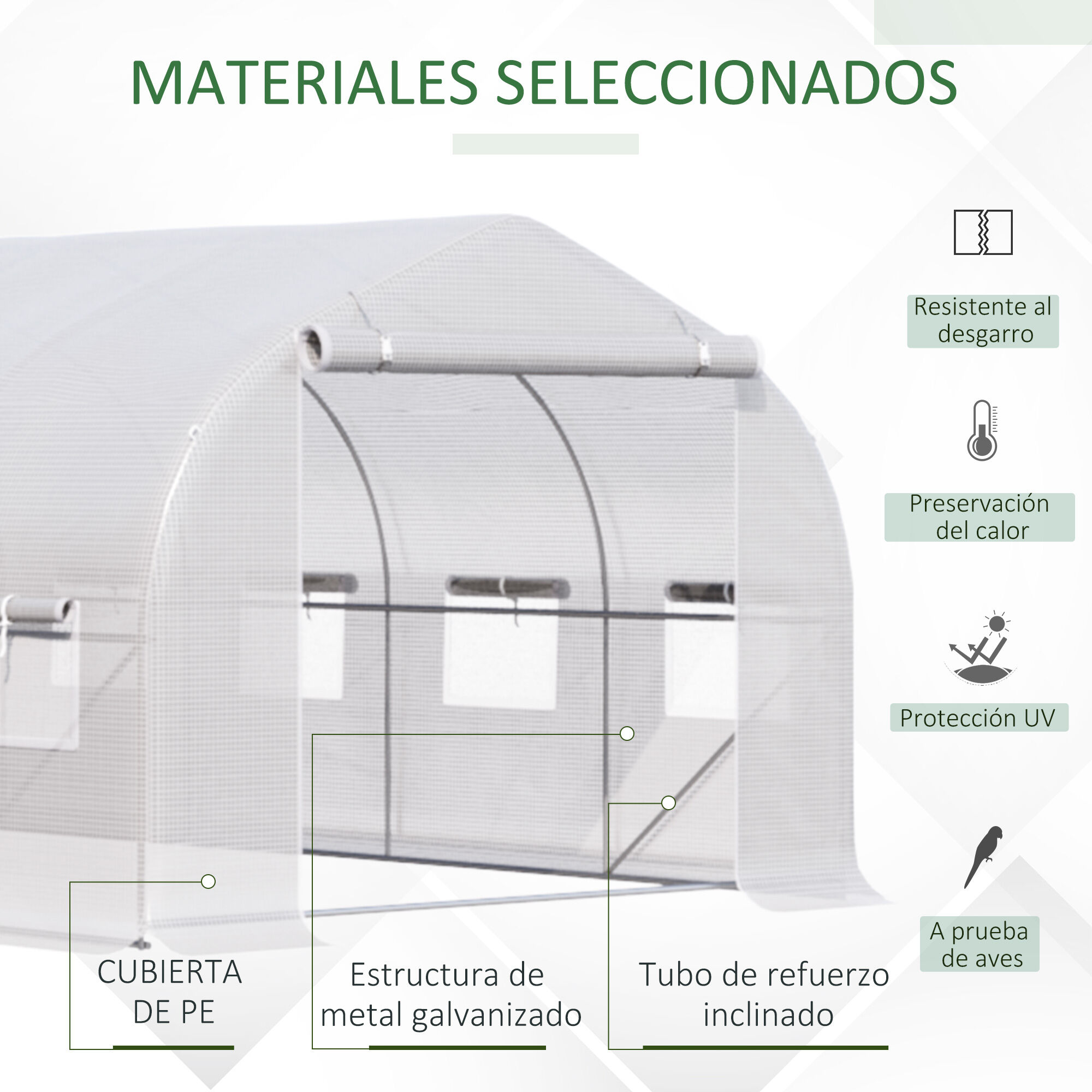 Outsunny Invernadero de T&uacute;nel 6x3x2 m Invernadero de Jard&iacute;n con Puerta y 12 Ventanas Enrollables de Polietileno y Acero Galvanizado Huerto para Cultivos Plantas Flores Blanco, , large Imagen numero 4