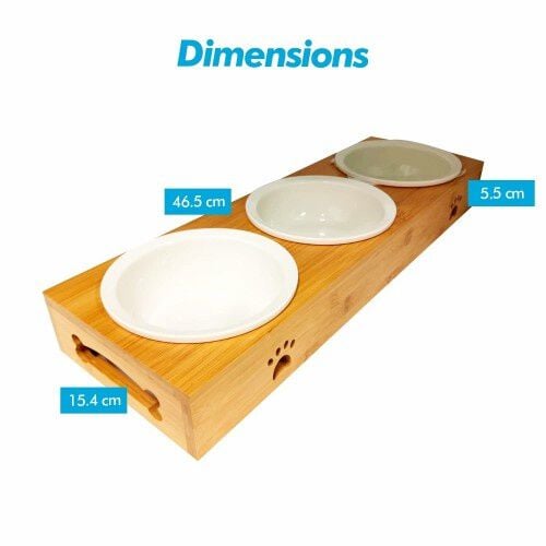 Edipets comedero triple de cer&aacute;mica y bamb&uacute; para perros, , large Imagen numero 2