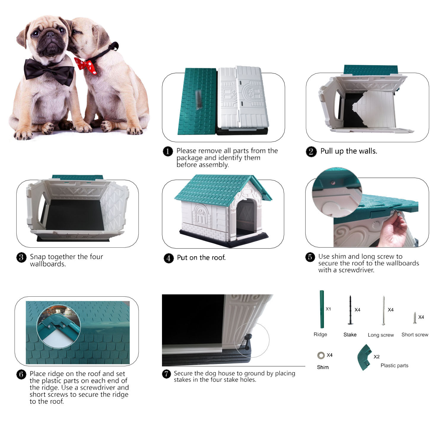 Nobleza Caseta para Perros de Pl&aacute;stico, Impermeable Perro Casa, Resistente A La Intemperie y Al Agua, con Tejado A Dos Aguas, Uso en Interior y Exterior (S 72x57x57.6 cm), , large Imagen numero 5