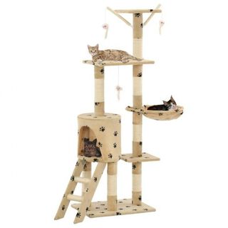 Rascador con poste de sisal para gatos color Beige Huellas
