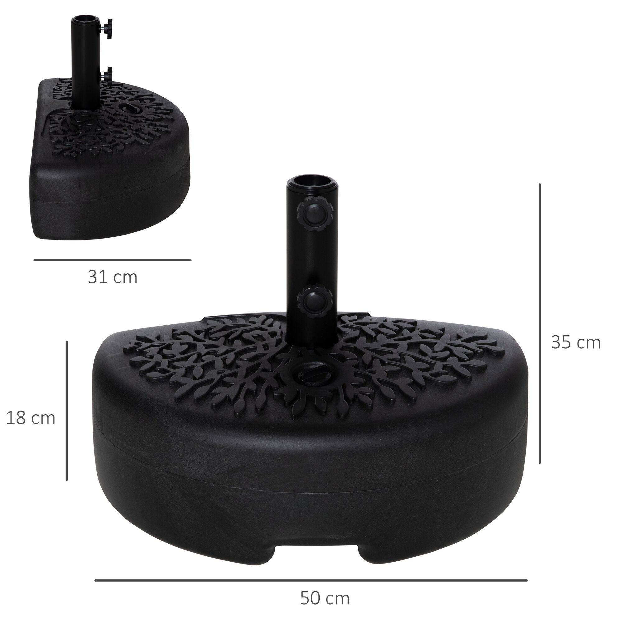 Outsunny Base de Pared para Sombrilla &Oslash;38/48 mm Soporte Semicircular de Parasol Rellenable de Arena 21 kg o Agua 18 kg para Jard&iacute;n Patio Terraza Exterior 50x31x18 cm Negro, , large Imagen numero 3
