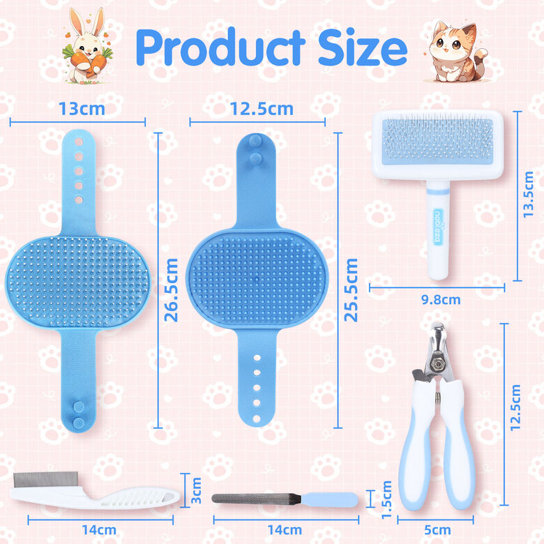 Nobleza Kit de Aseo para Conejos, Guante, Cepillo y Peine, Azul thumbnail
