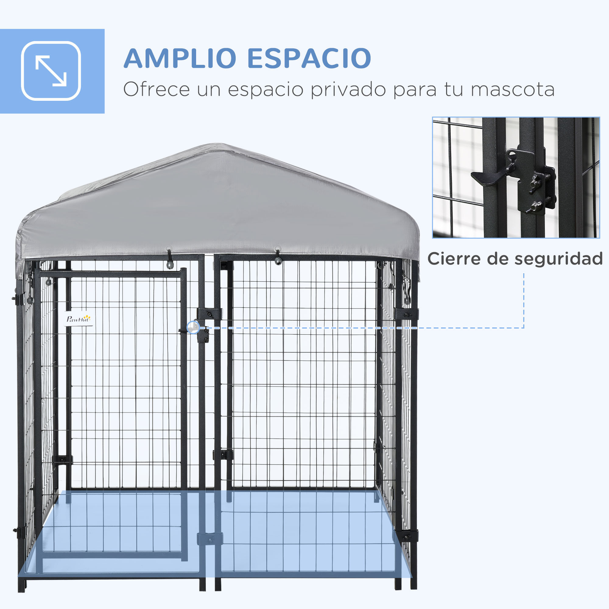 Pawhut Perrera de Exterior con Techo 120x120x138 cm Jaula para Perros Parque para Mascotas con Malla de Metal y Puerta con Cerradura para Jard&iacute;n Patio Plata., , large Imagen numero 4