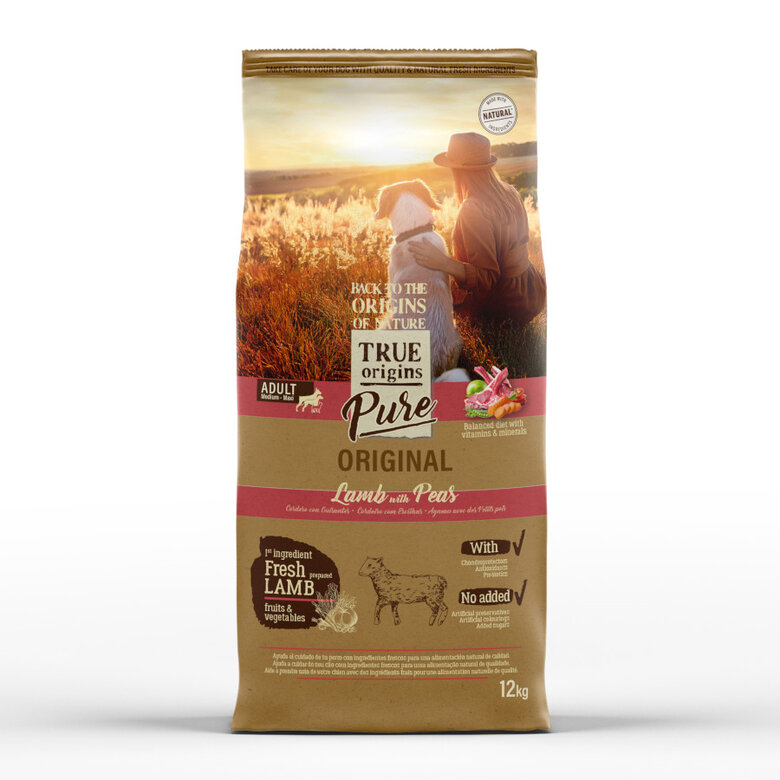 12 kg True Origins Pure Adult Medium Maxi Cordero pienso para perros