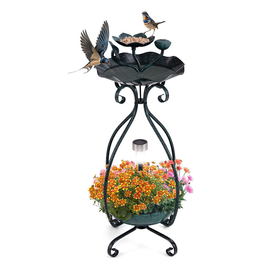 COSTWAY Comedero Pajaros Exterior de PP, Alimentaci&oacute;n de Aves de Jard&iacute;n, Comedero Vertical para P&aacute;jaros en Estilo Retro, Decorativo Exterior Ba&ntilde;o de P&aacute;jaros (Verde Cobre, 31 x 31 x 79 cm), , large Imagen numero 1