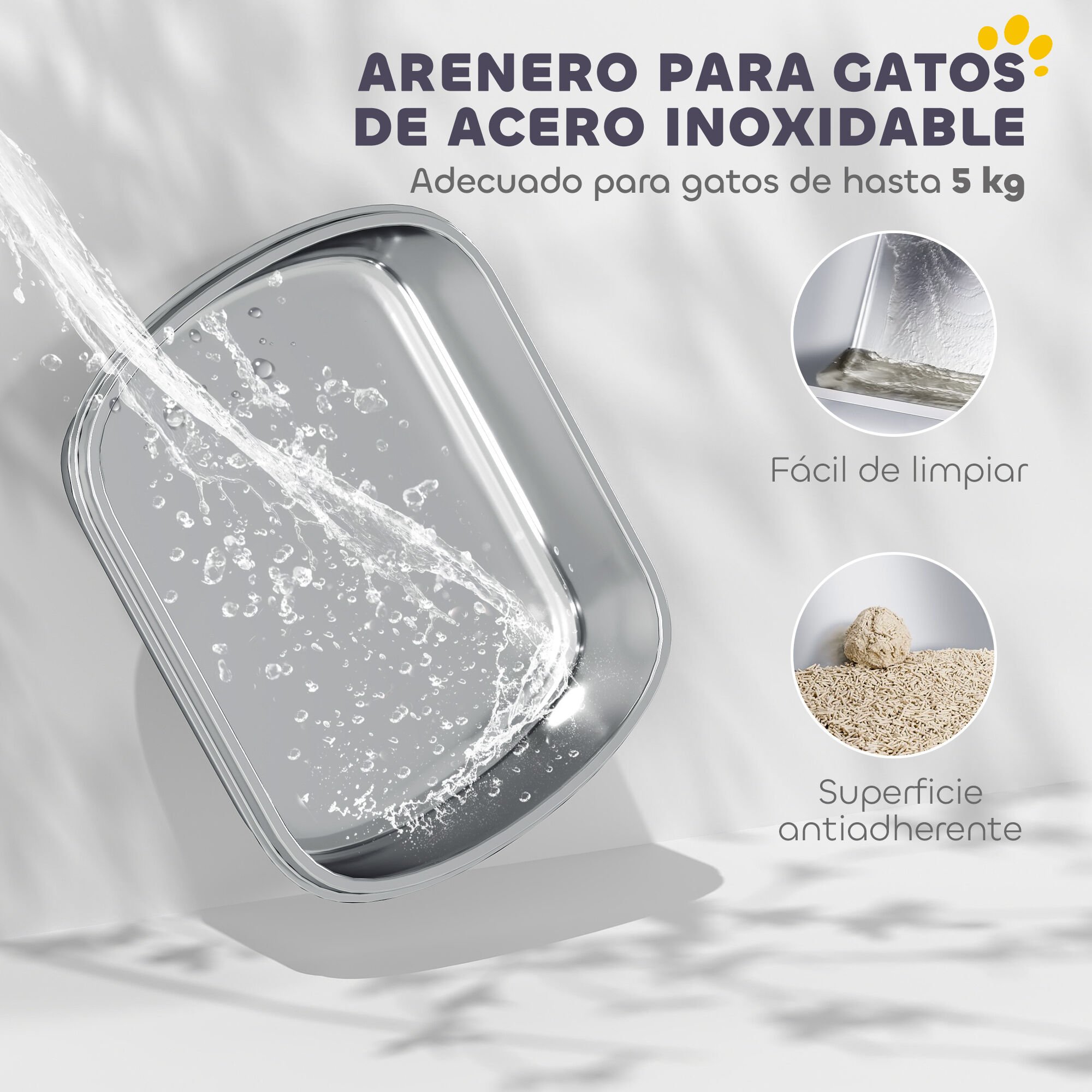 PawHut Arenero para Gatos de Acero Inoxidable con Cubierto Caja de Arena para Gatos Arenero con Bolsa Desodorizante Pala Fácil de Limpiar 52,4x41,3x39,9 cm Gris thumbnail