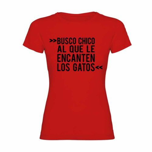 Camiseta mujer &quot;Busco chico al que le encanten los gatos&quot; color Rojo thumbnail