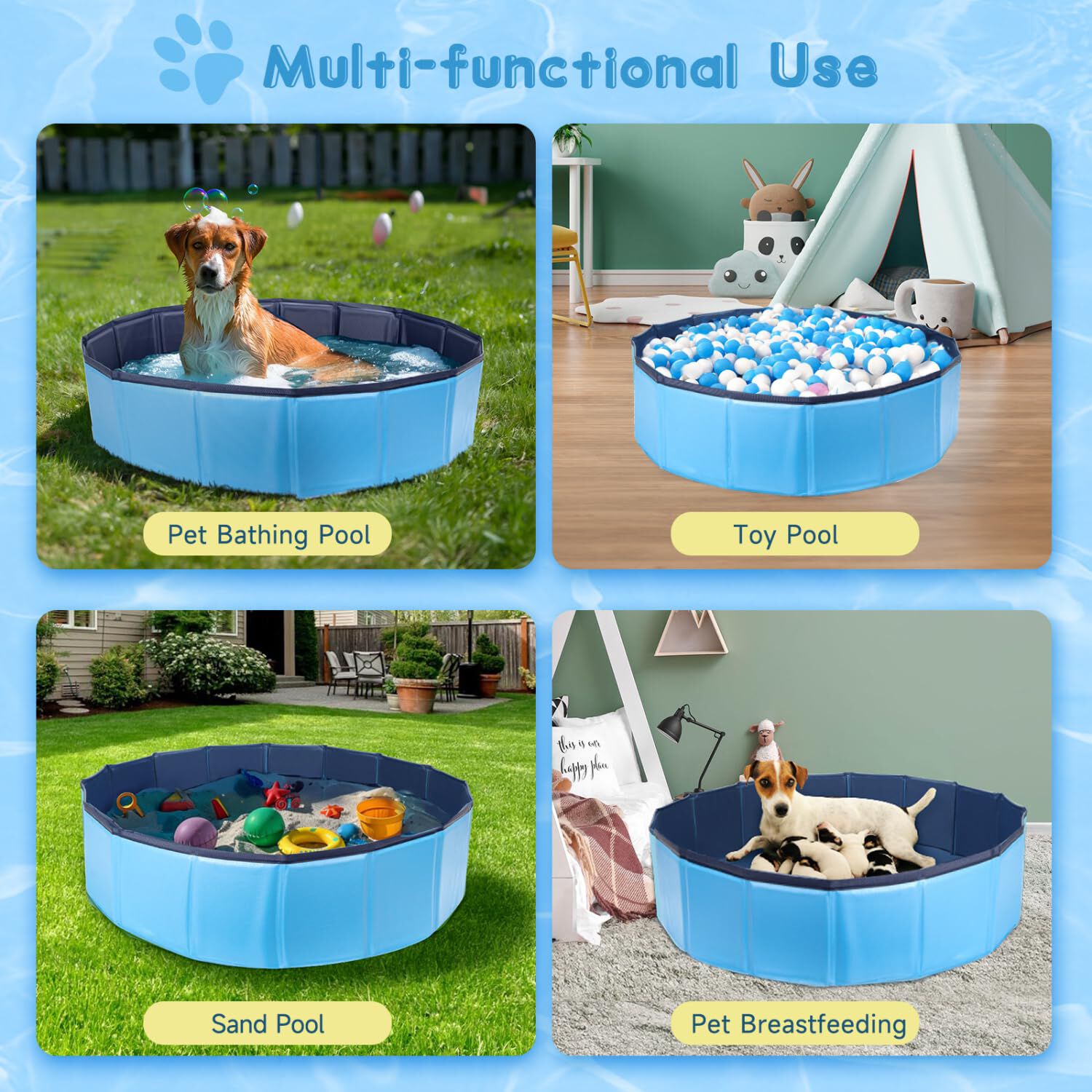 Nobleza Piscina Plegable para Perros 80x20 cm &ndash; Ba&ntilde;era Antideslizante con Paneles de PP R&iacute;gido &ndash; Ideal para Mascotas Peque&ntilde;as &ndash; Azul, , large Imagen numero 5