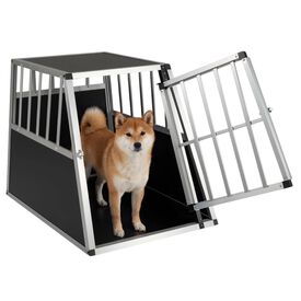 COSTWAY Transport&iacute;n para Perros y Gatos, Jaula para Perros de Aluminio con Cerradura y Separador, Transport&iacute;n de Viaje para Perros Peque&ntilde;os y Medianos, Resistente a Mordeduras (91x65x69,5 cm)