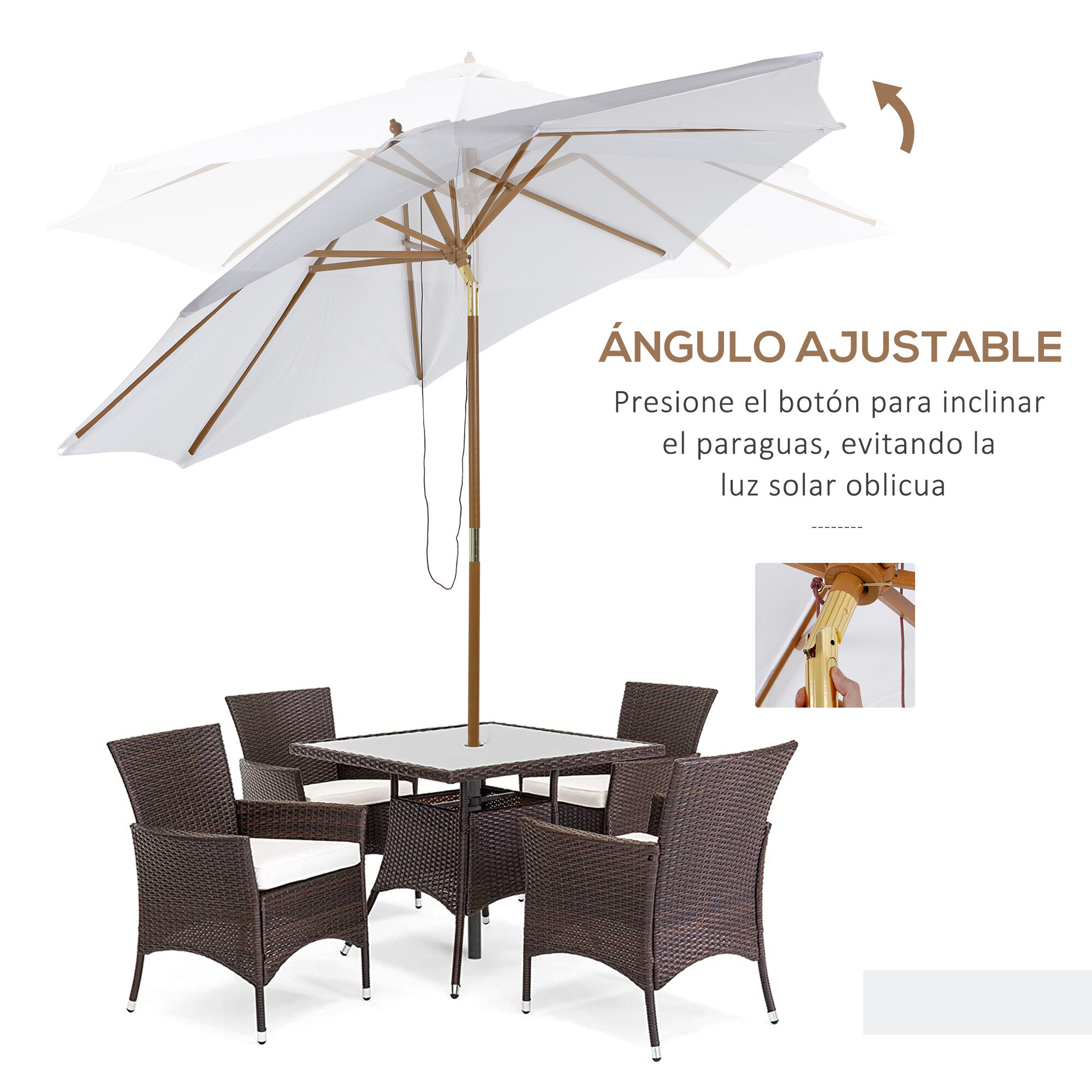 Outsunny Sombrilla Parasol de Madera Grande &Oslash;300x250cm para Exterior Jard&iacute;n Patio Altura Ajustable en 3 Niveles Desmontable Port&aacute;til F&aacute;cil de Guardar y Transportar Color Marfil, , large Imagen numero 5