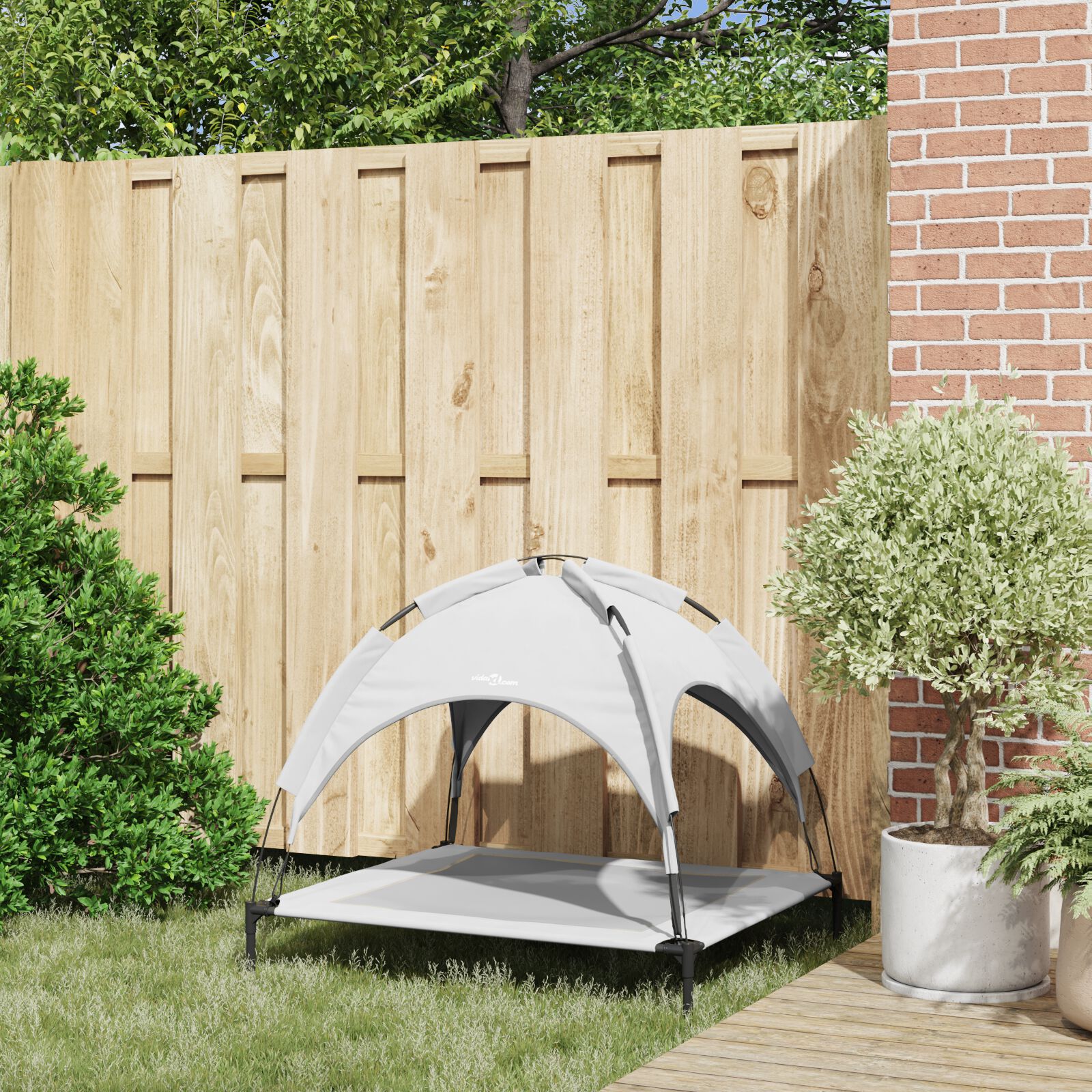 vidaXL Cama Elevada para Perro  con Techo Desmontable Gris Plateado Acero, , large Imagen numero 17