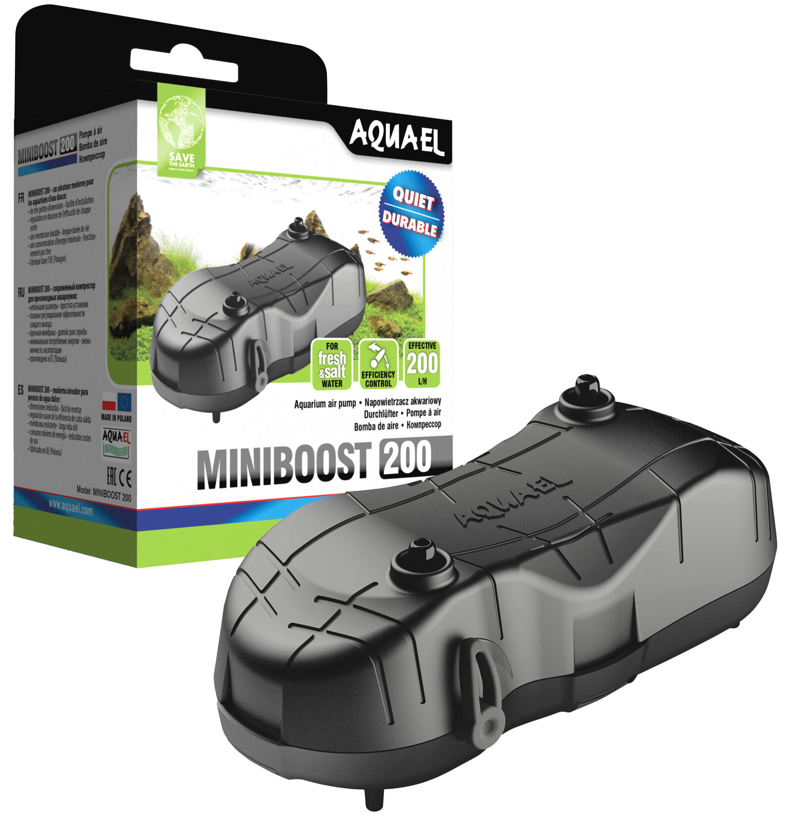 Aquael 121305 MINIBOOST 200 - Bomba de Aire (230 g), Color Negro, , large Imagen numero 2