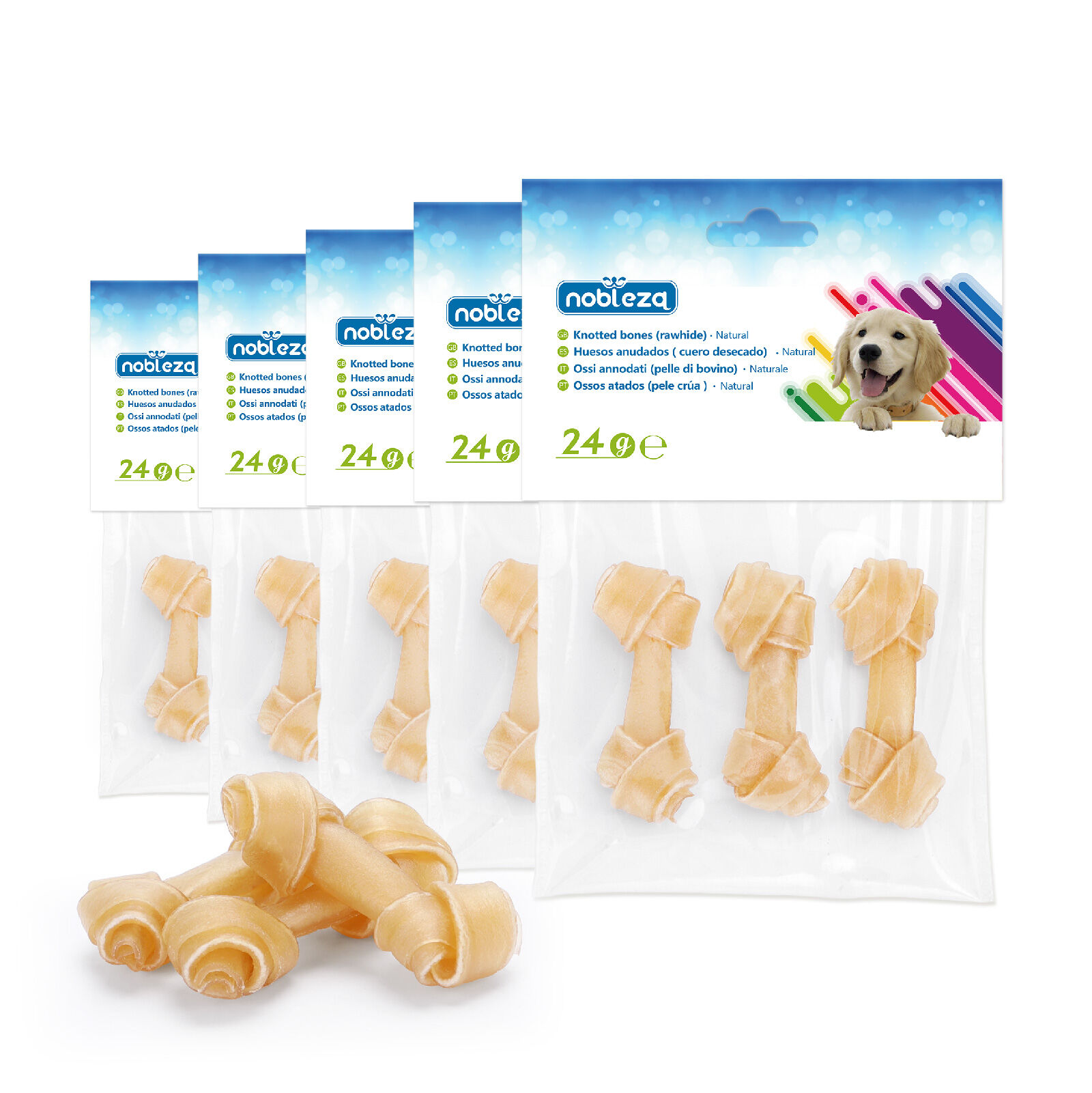 Nobleza - Hueso Anudado para Perros, Piel Vacuno Fortalecedor de Dientes Stick Dental Dog Snack, Hueso masticable para perros 18PCS ( 6.4 cm/2.5 Inches ), , large Imagen numero 1