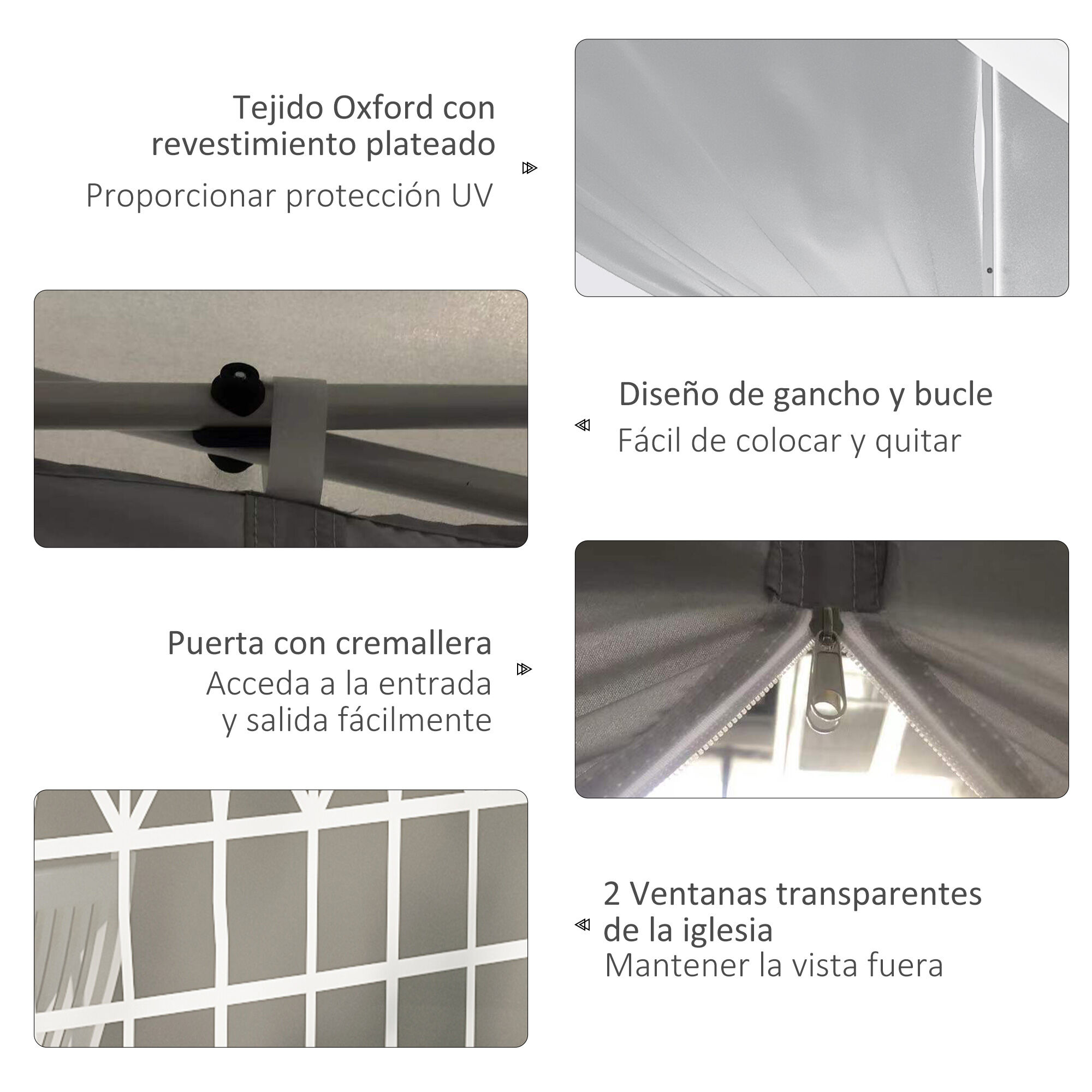 Outsunny Carpa Plegable 3x3 m con Altura Ajustable de 3 Niveles Cenador de Jard&iacute;n con 4 Paredes Extra&iacute;bles 2 Ventanas 4 Sacos de Arena y Bolsa de Transporte para Camping Blanco, , large Imagen numero 5