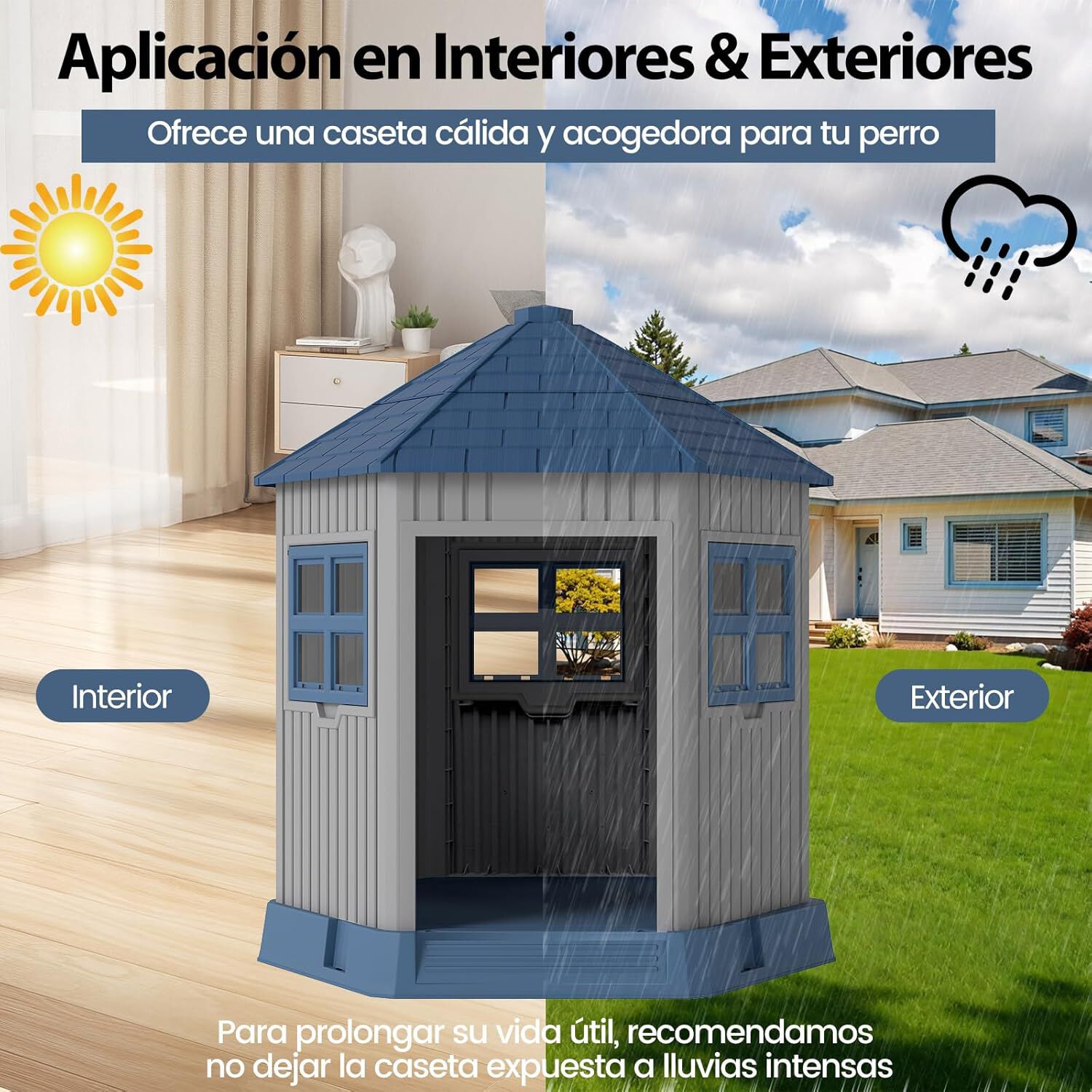 COSTWAY Caseta Perros Exterior de Pl&aacute;stico, 76x90x96 cm, Casa para Perros Grande con 2 Ventanas y Claraboya, Techo Inclinado, Entrada Amplia, Impermeable, Caseta para Perro en Forma de Granero, , large Imagen numero 3