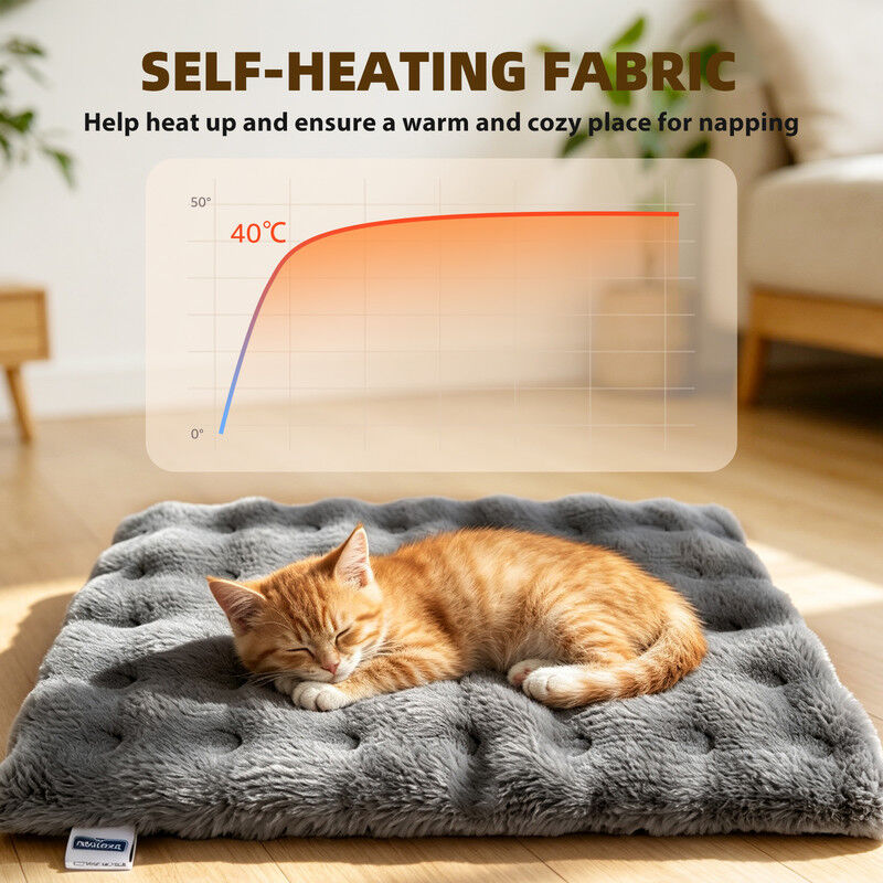 Nobleza Manta Autocalentable para Gatos y Perros Peque&ntilde;os (70 x 50 cm) - Manta T&eacute;rmica de Felpa Suave Tipo Burbuja, Sin Calentamiento El&eacute;ctrico, Esterilla Lavable con Base Antideslizante, Gris, , large Imagen numero 2