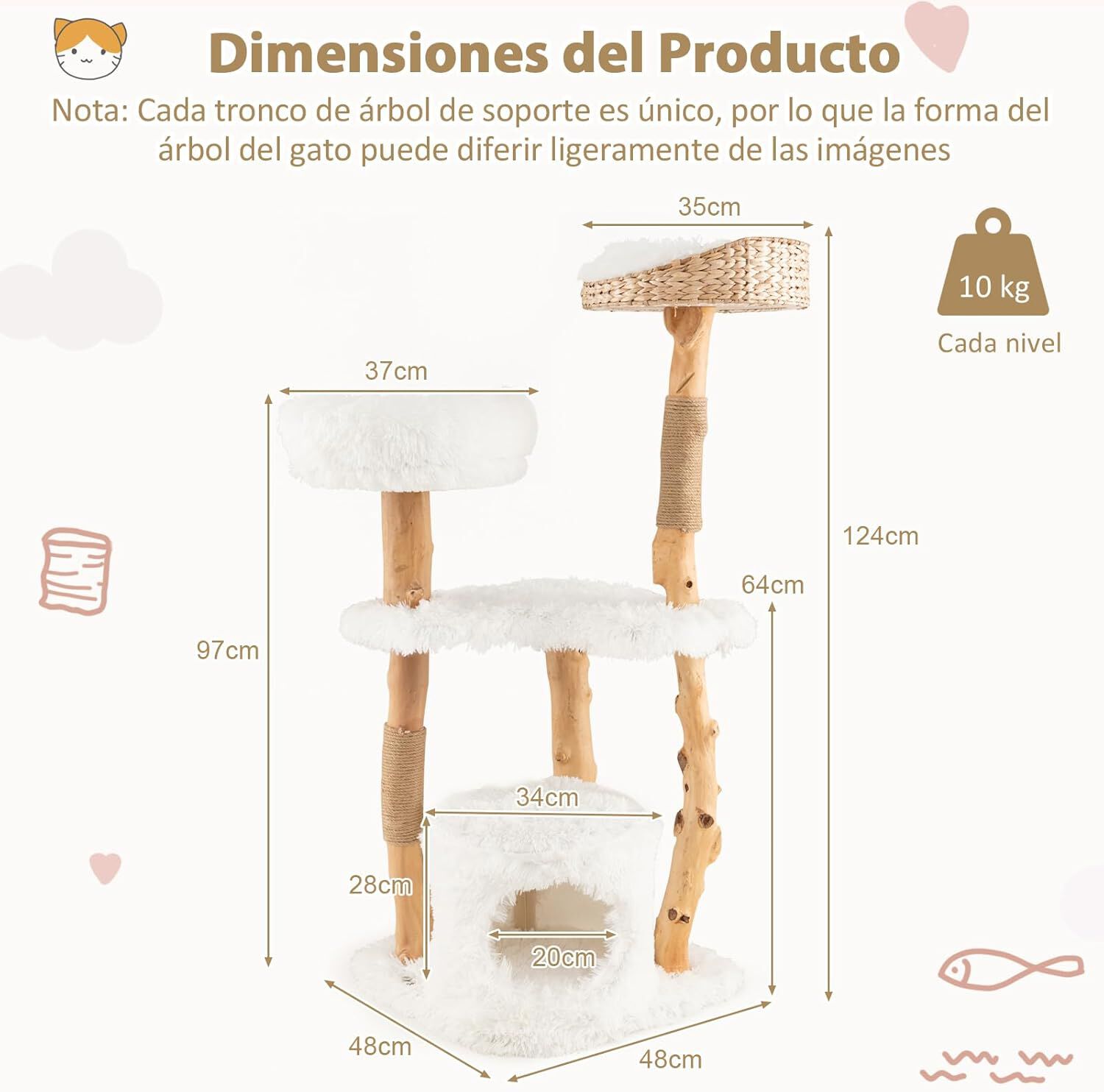 COSTWAY Árbol de Madera Maciza para Gatos thumbnail