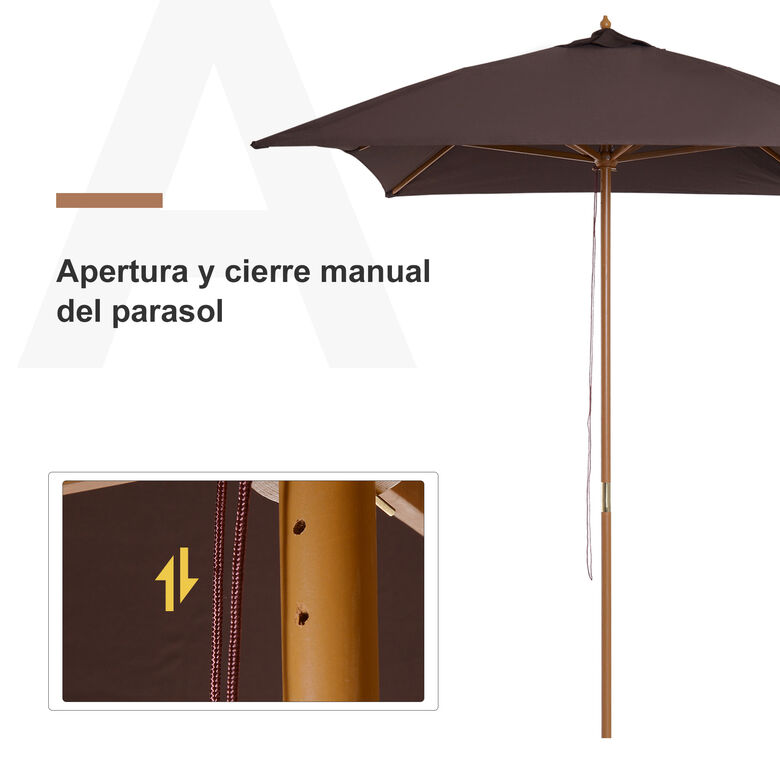 Outsunny Sombrilla de Jardín de Madera con Techo de Ventilación y Manivela Impermeable thumbnail