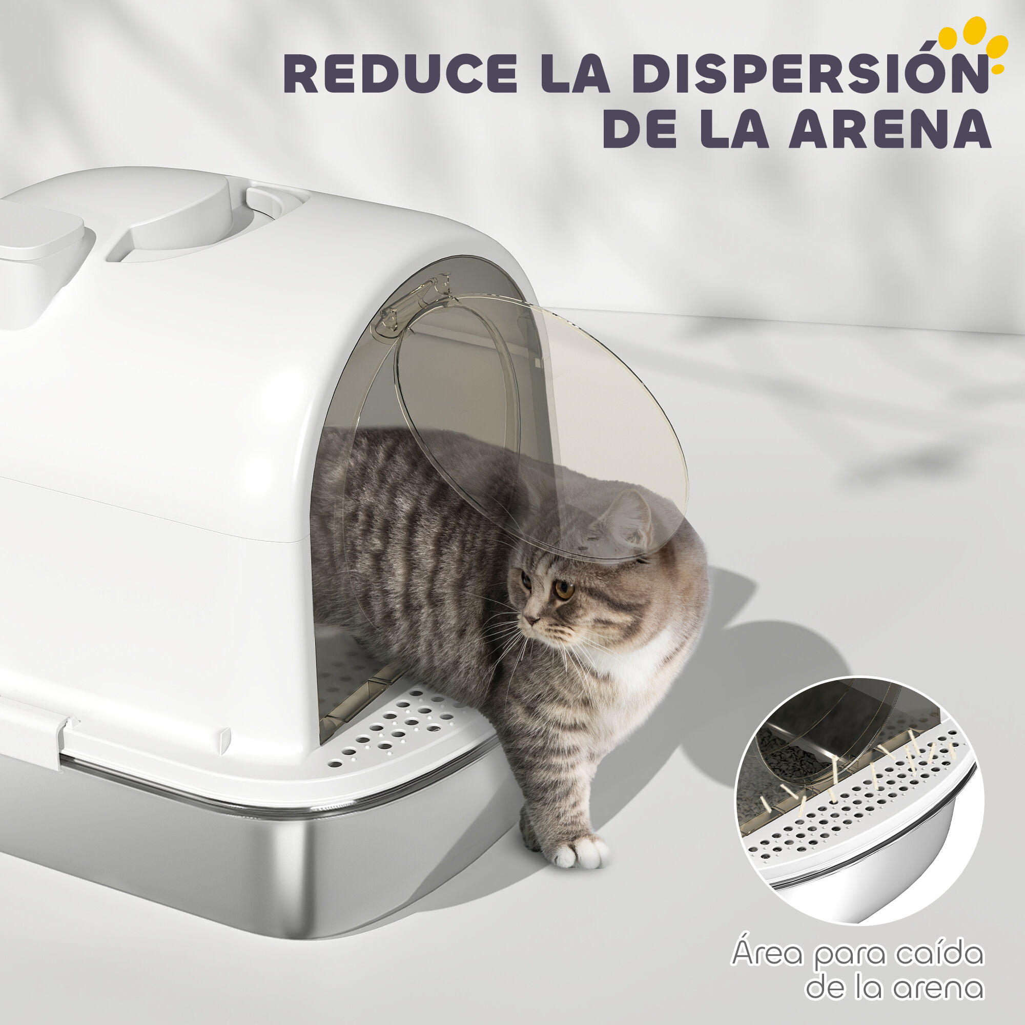 PawHut Arenero para Gatos de Acero Inoxidable con Cubierto Caja de Arena para Gatos Arenero con Bolsa Desodorizante Pala Fácil de Limpiar 52,4x41,3x39,9 cm Blanco thumbnail