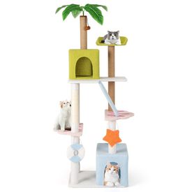 COSTWAY Árbol para Gatos de 180 cm, Torre Multinivel Estética de Playa para Gatitos