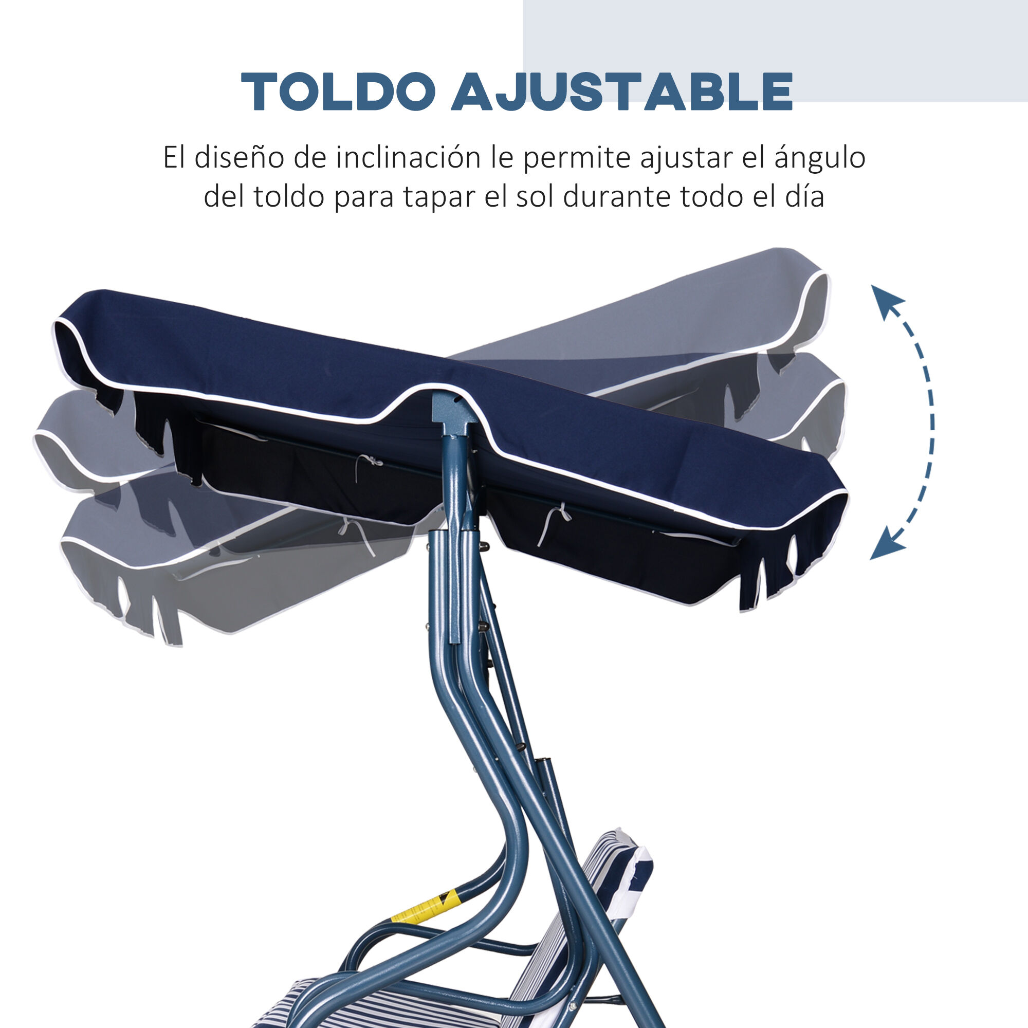 Outsunny Columpio Balanc&iacute;n de Jard&iacute;n Exterior 2-3 Plazas para Familias de Metal con Coj&iacute;n y Techo Ajustable para Balc&oacute;n Terraza Carga 200 kg 170x110x153 cm Raya Azul, , large Imagen numero 4
