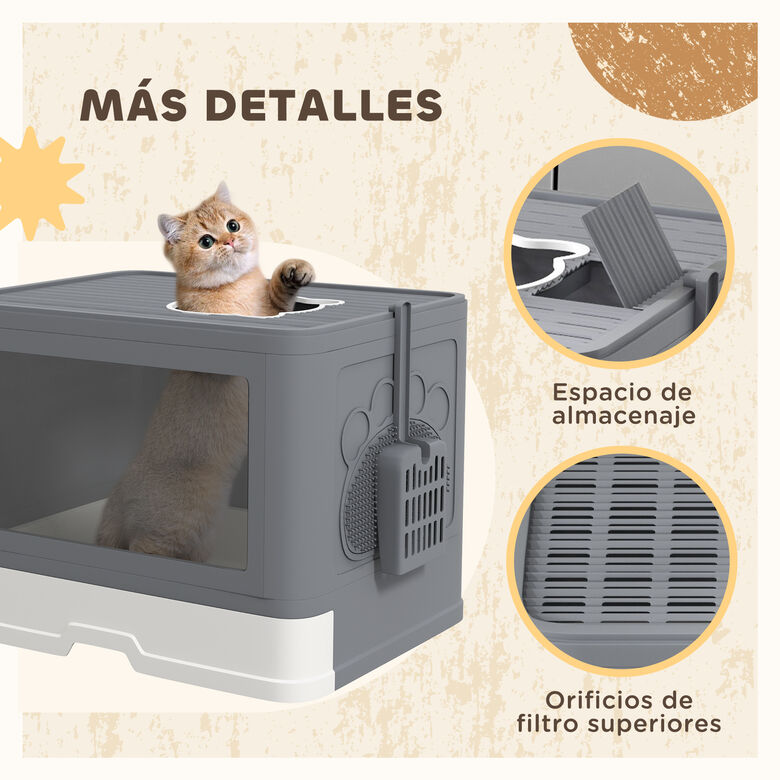 PawHut Conjunto para Mascotas Incluye 1 Estante de Escalada para Gatos de Pared de 4 Piezas y 1 Arenero para Gatos con Cubierto Pala Cepillo 2 Puertas Gris thumbnail
