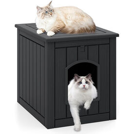 COSTWAY Mueble Arenero para Gatos Medianos, 60 x 47 x 54,5 cm, Cajas de Arena para Gatos con Puerta y Entrada, Refugio Impermeable para Cachorros, Mesa Auxiliar Gato para Sal&oacute;n, Entrada (Negro)