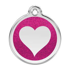 Red dingo Placa identificativa Purpurina Corazón Rosa Fuerte para perros