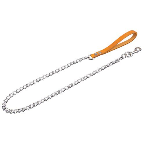 Malina correa de cuero y metal cognac para perros Imagen numero 1